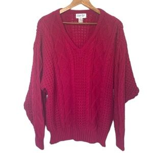 VINTAGE Sweater Barbiecore Chunky V-Neck Hot Pink Knit Sweater Oversized Pink